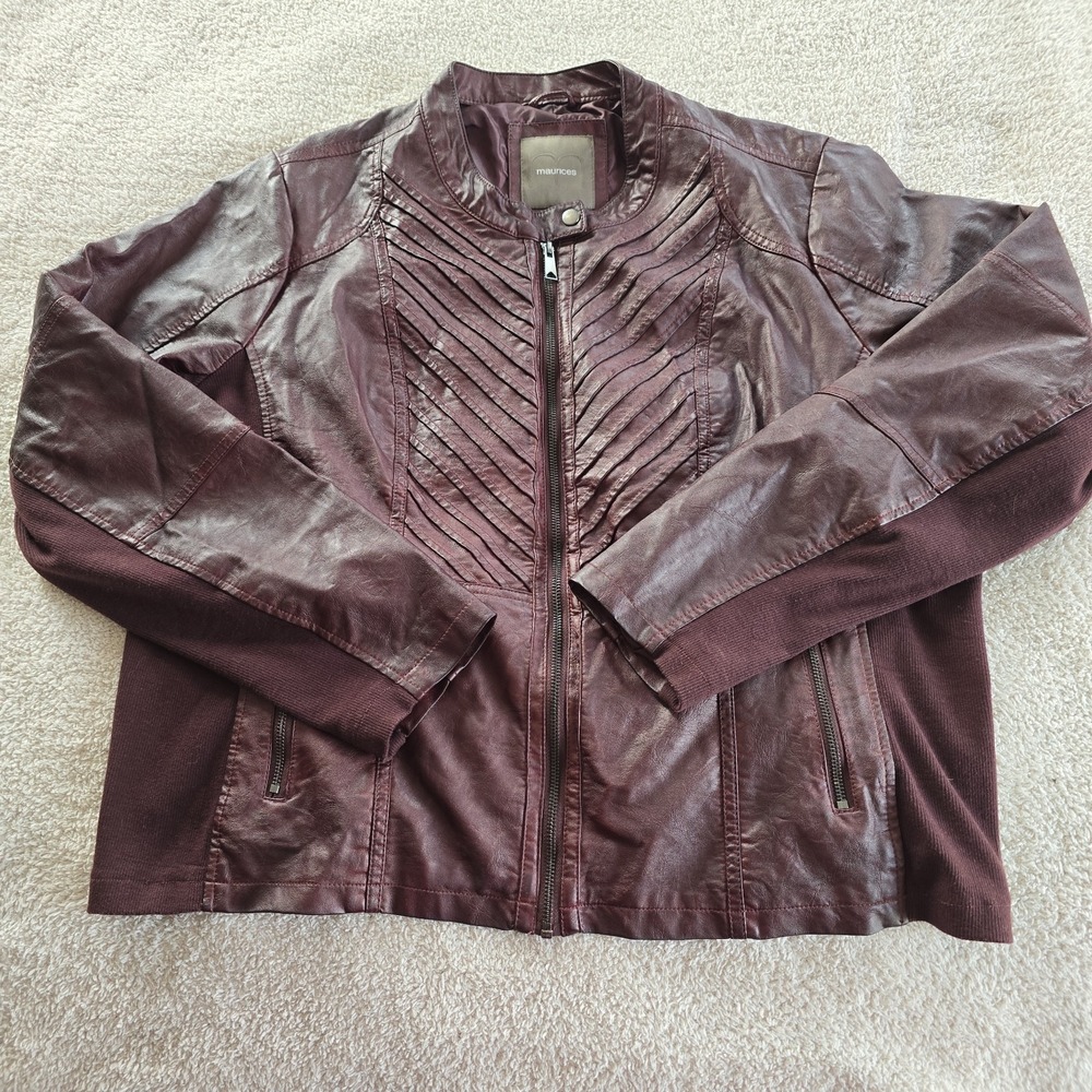 Maurices Women's Moto Biker Faux-Leather Jacket Burgundy Size 3 (3X) Boho-chic